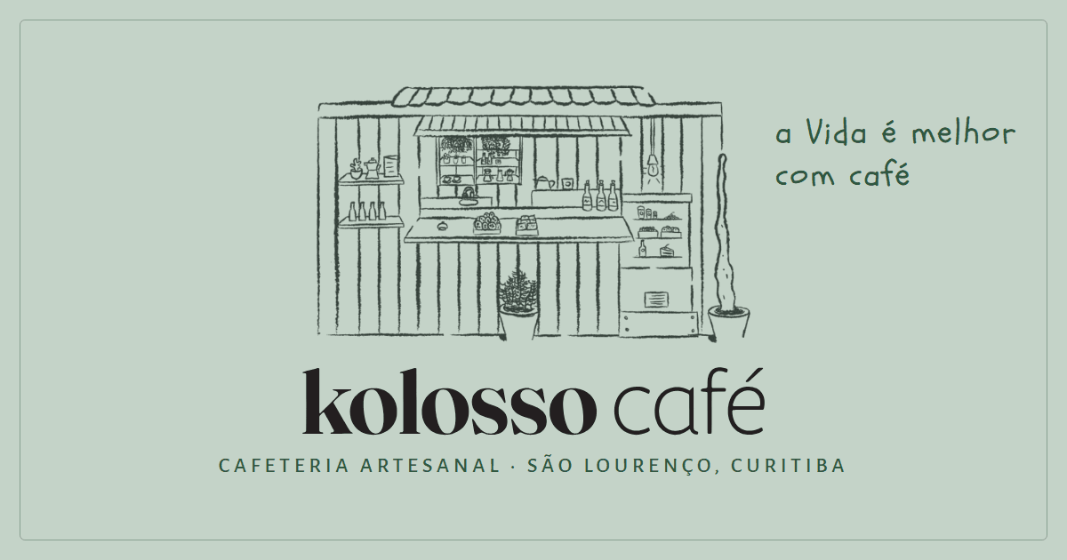 Ilustração da fachada da Kolosso Café com o nome da cafeteria
